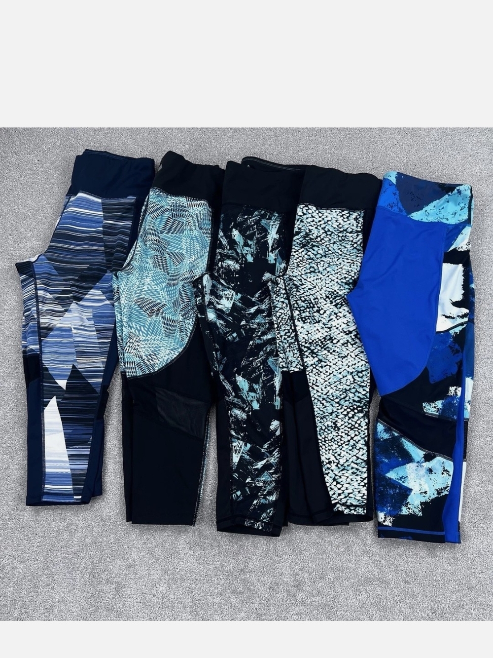 5 PAIR LuLaRoe Rise Blue & Black Mixed Pattern Athletic Capri Leggings
